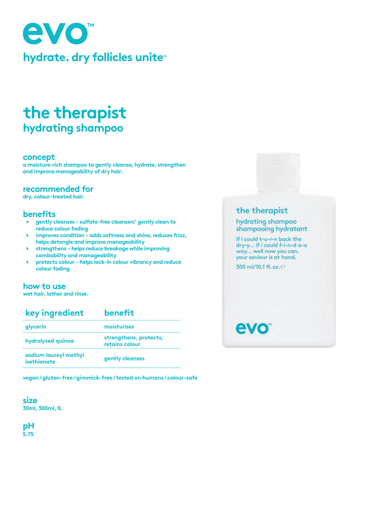 Evo - the therapist hydrating shampoo 300ml